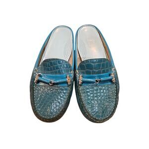 Cole Haan Leather Wood Heel Teal Slip-On Driving Shoes Ladies 8B Preppy Beach